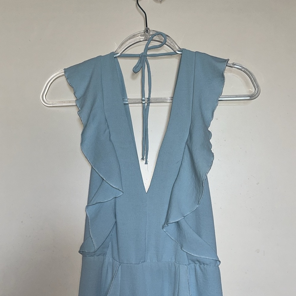 ZARA WOMANS SS22 PASTEL BLUE SLIT RUFFLED MIDI DRESS SZ M - Picture 4 of 10